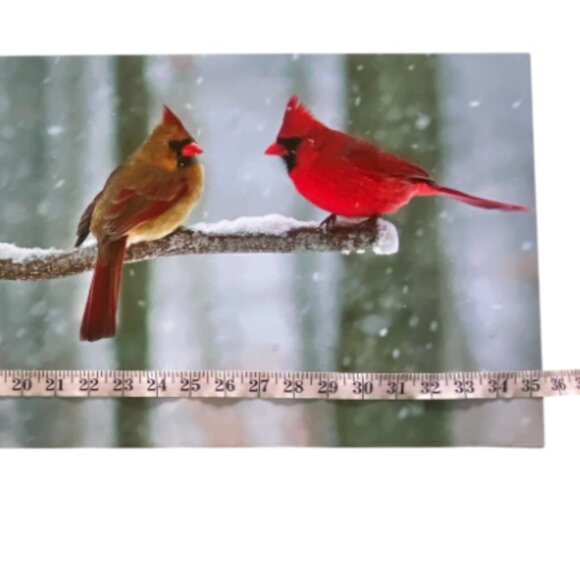 LED Lighted Cardinals Snowy Branch Canvas Wall Picture - Picture 11 of 13